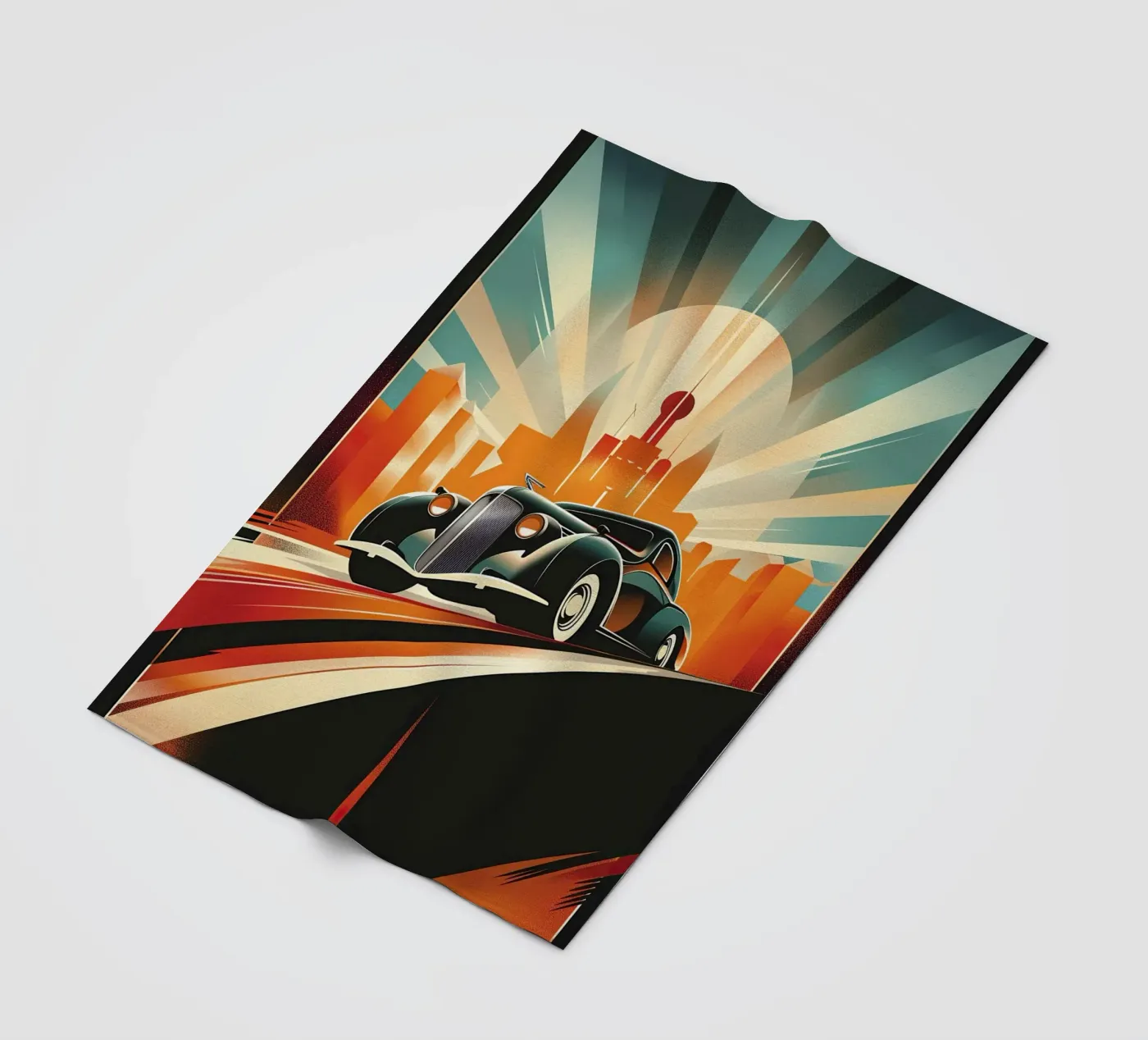 Art Deco Oldtimer Auto Fleecedecke von Nikis Art Studio