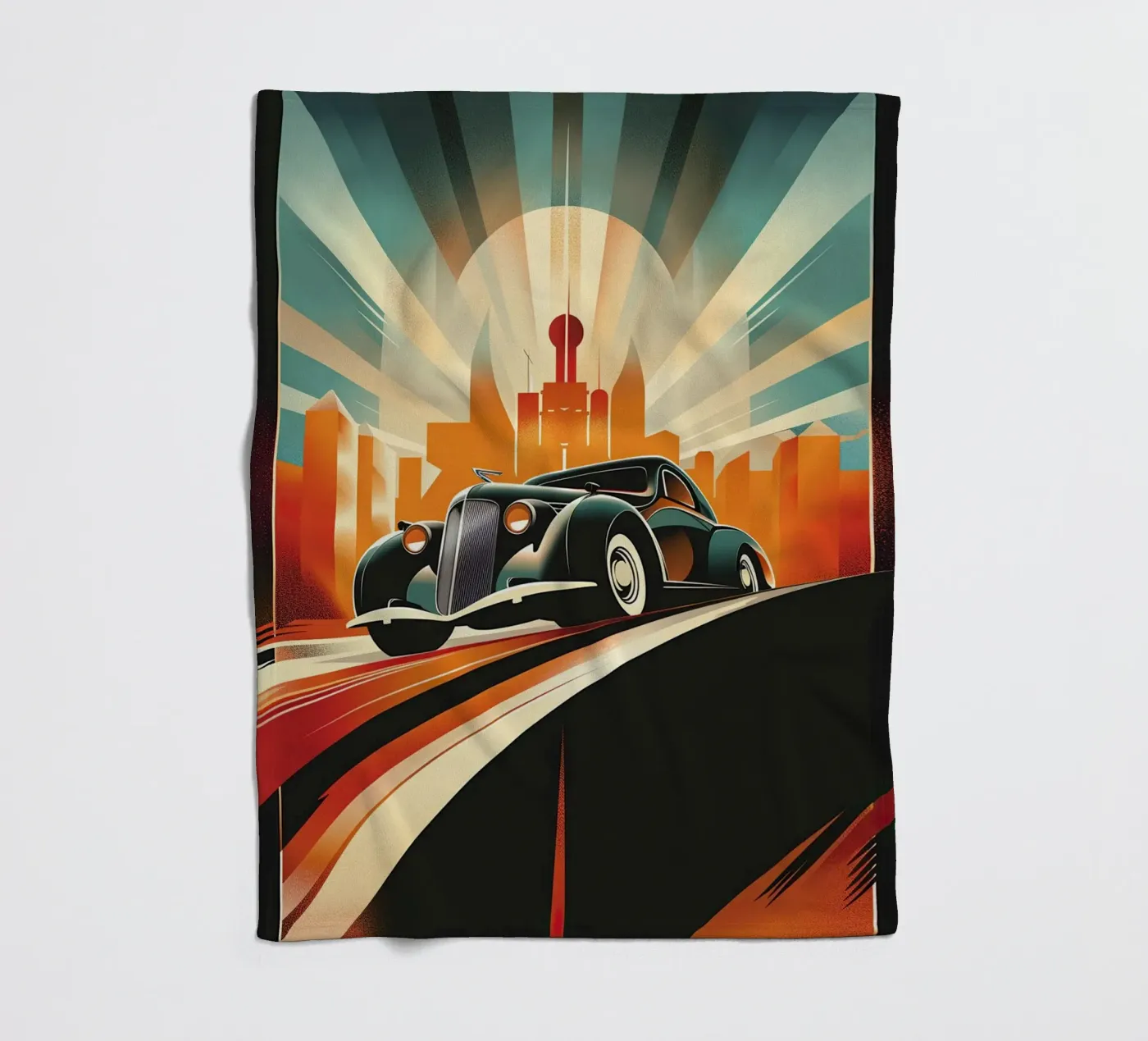 Art Deco Oldtimer Auto fleecedeken van Nikis Art Studio