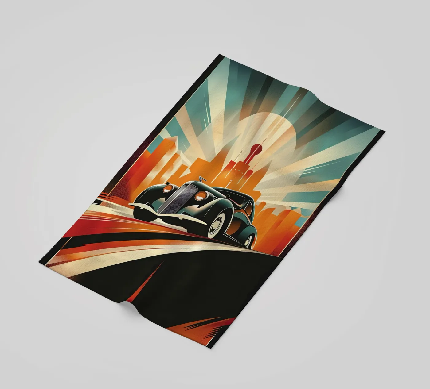 Art Deco Oldtimer Auto beach towel by Nikis Art Studio