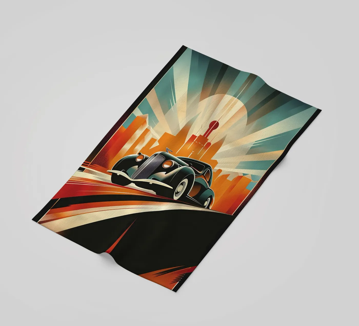 Art Deco Oldtimer Auto Strandtuch von Nikis Art Studio
