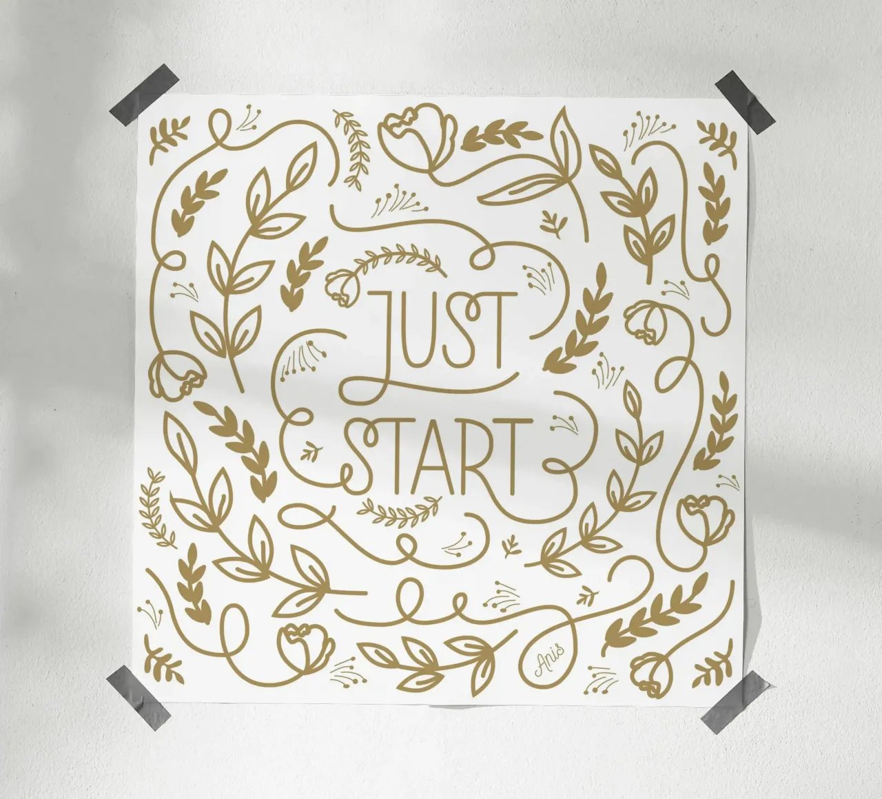 Just Start poster con telaio in alluminio da anisillustration