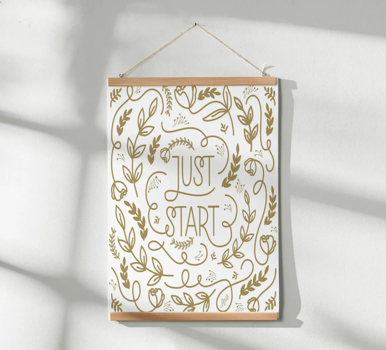 Just Start poster con telaio in alluminio da anisillustration