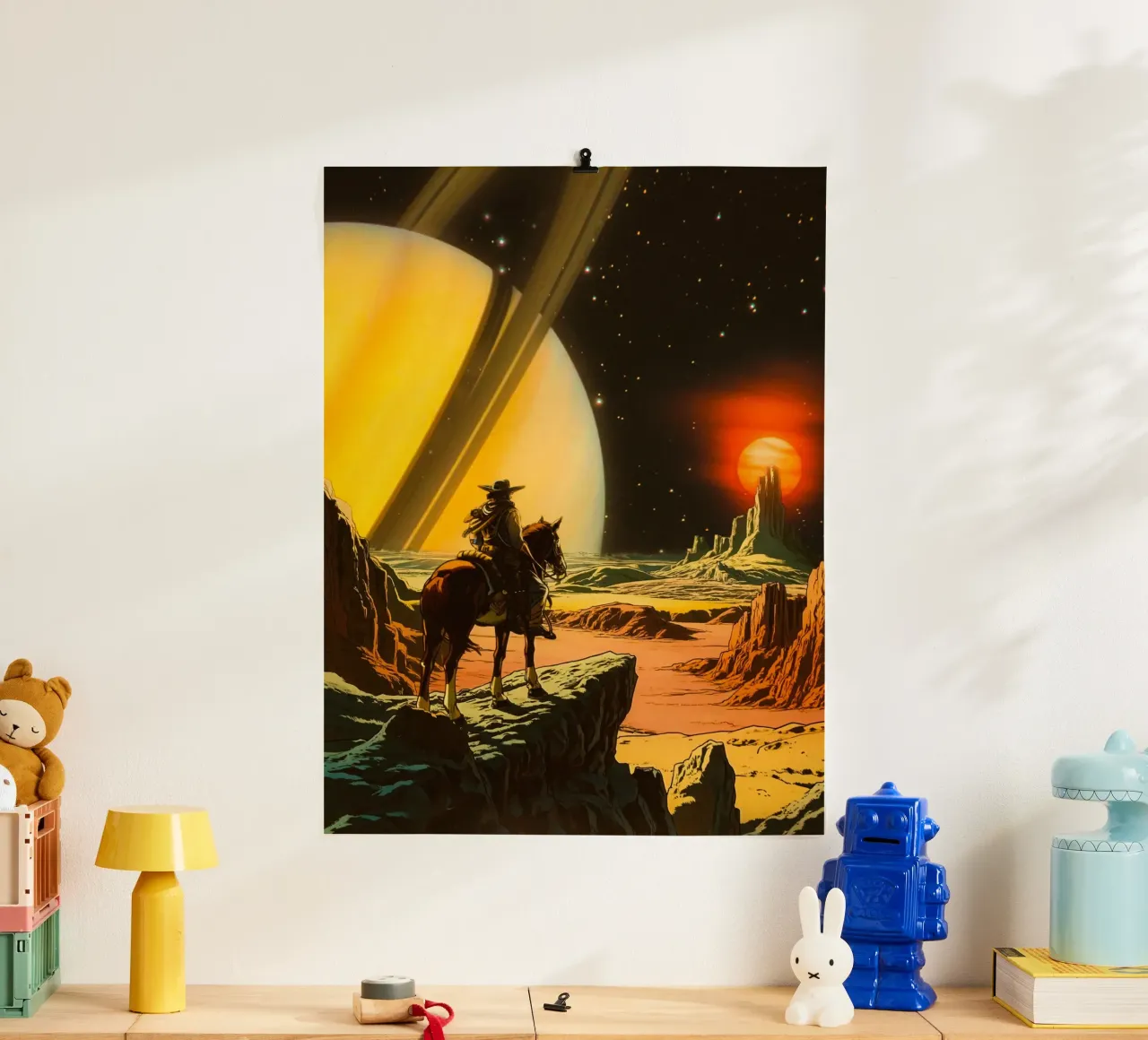 Cowboy cosmico poster con telaio in legno da Taudalpoi