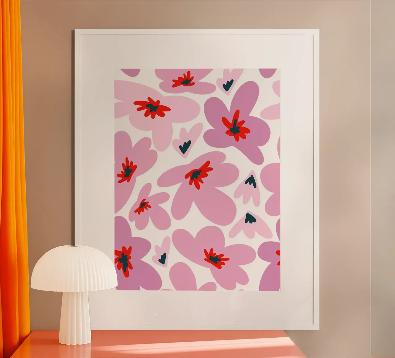 Retro Flowers Pink poster con telaio in plastica da anisillustration