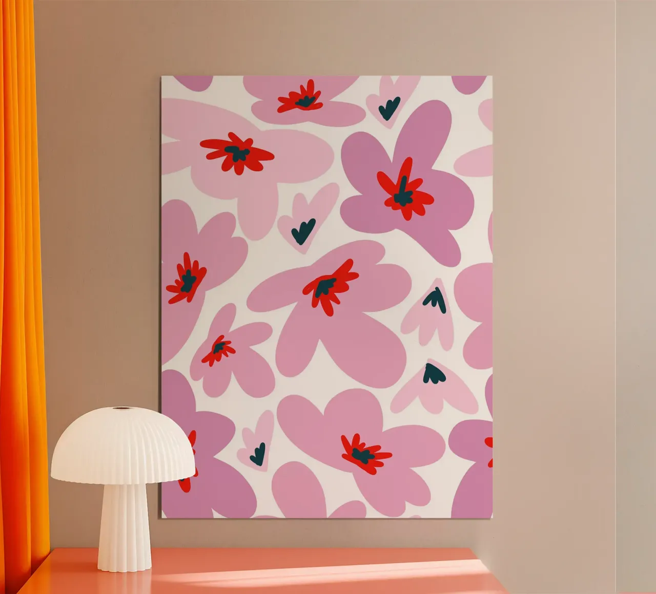 Retro Flowers Pink poster con telaio in plastica da anisillustration