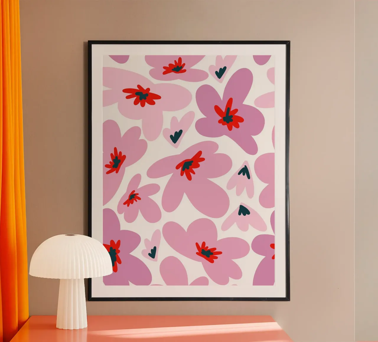 Retro Flowers Pink poster con telaio in plastica da anisillustration