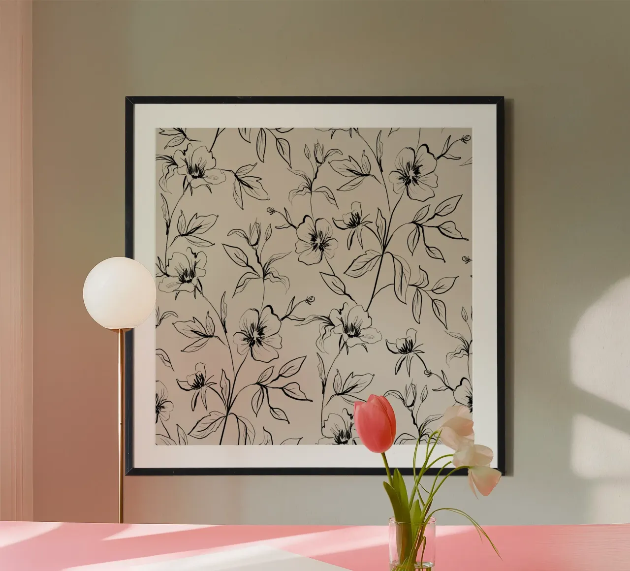Gestual Flowers Pattern Beige carta hahnemühle da anisillustration