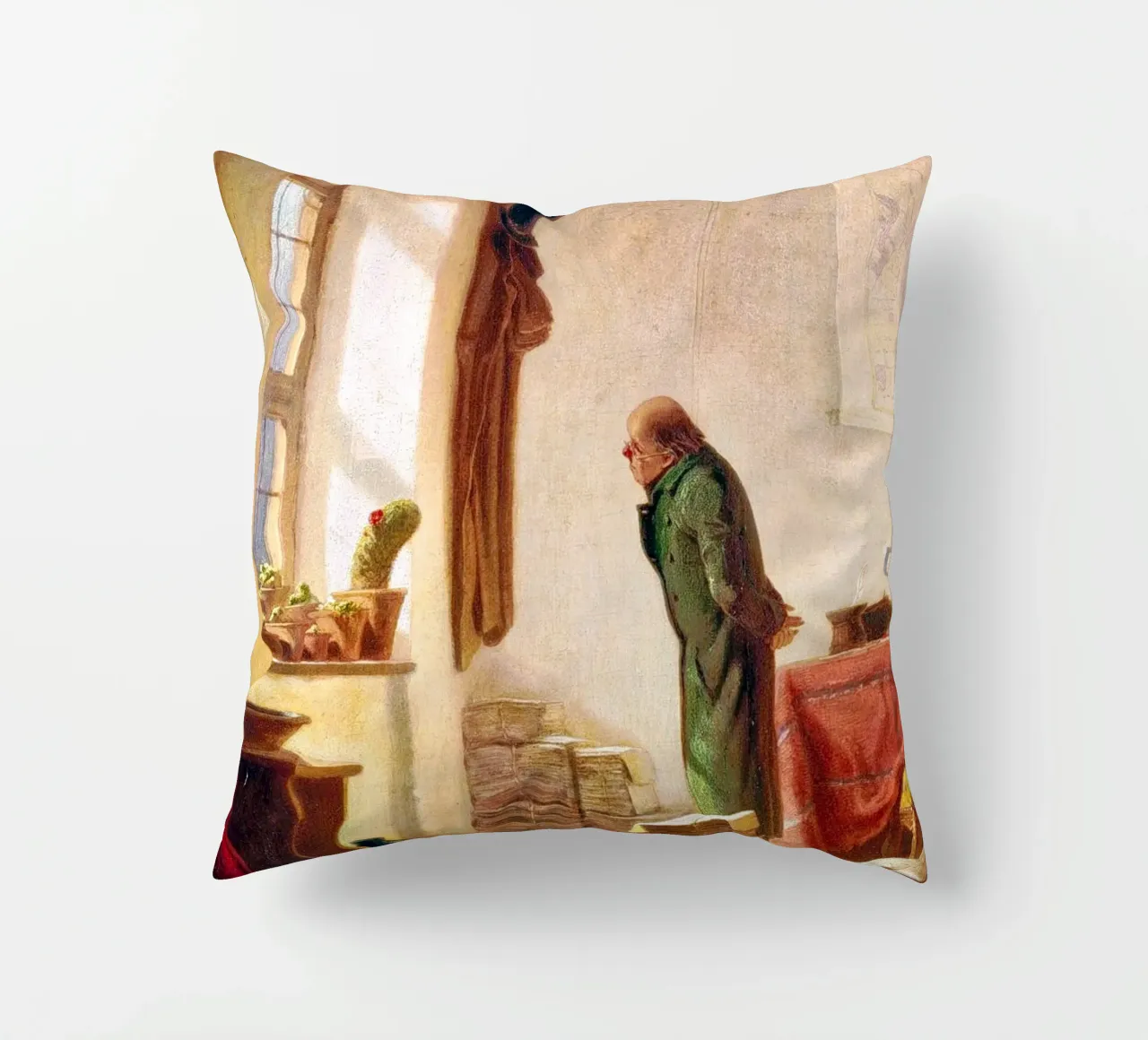Carl Spitzweg - The cacti aficionado cuscino da ARTOTHEK