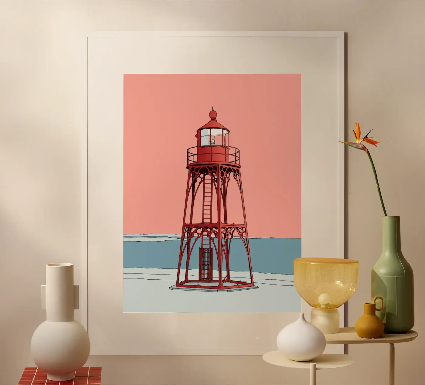 Red lighthouse poster van Face & Content