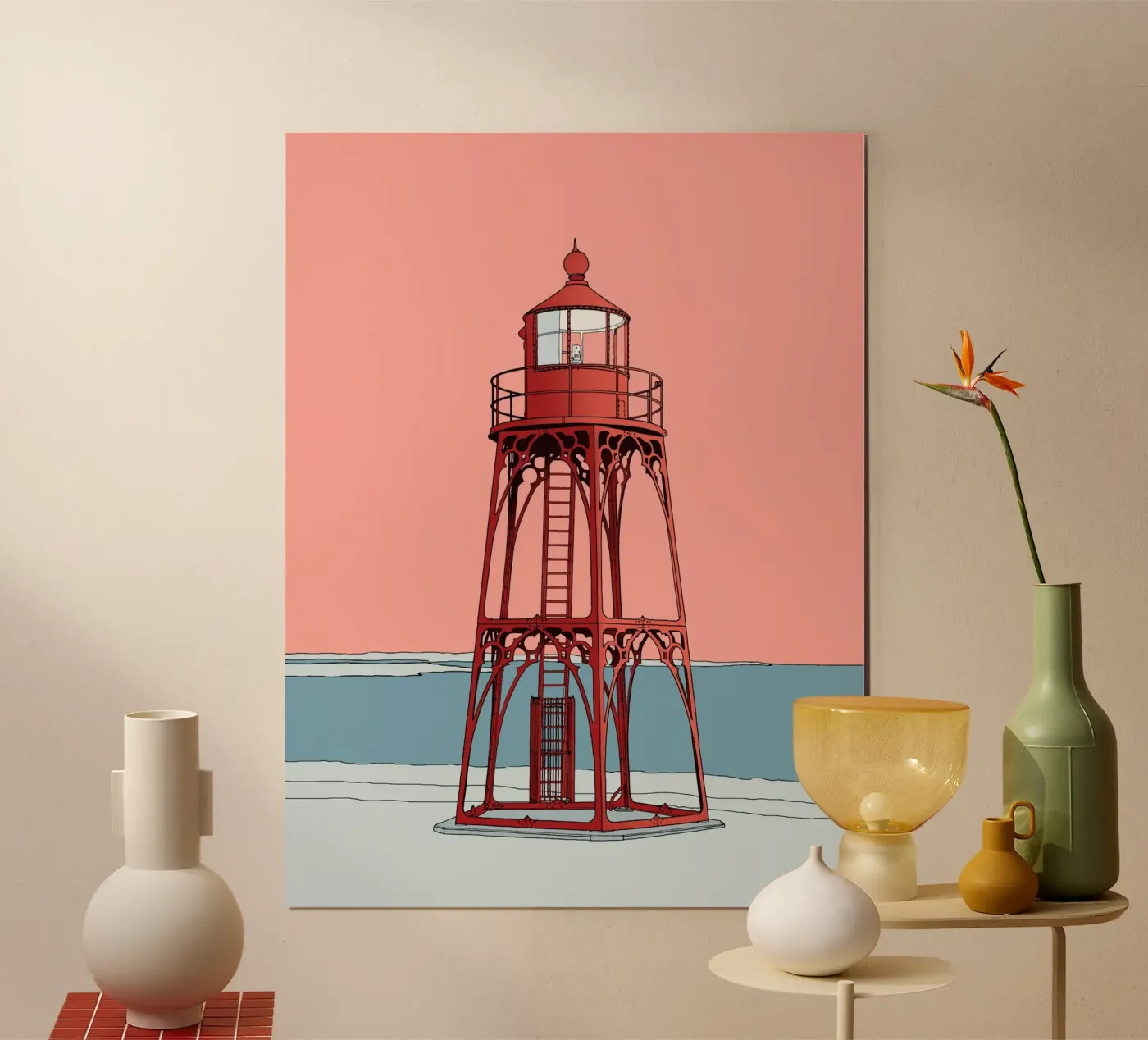 Red lighthouse poster van Face & Content