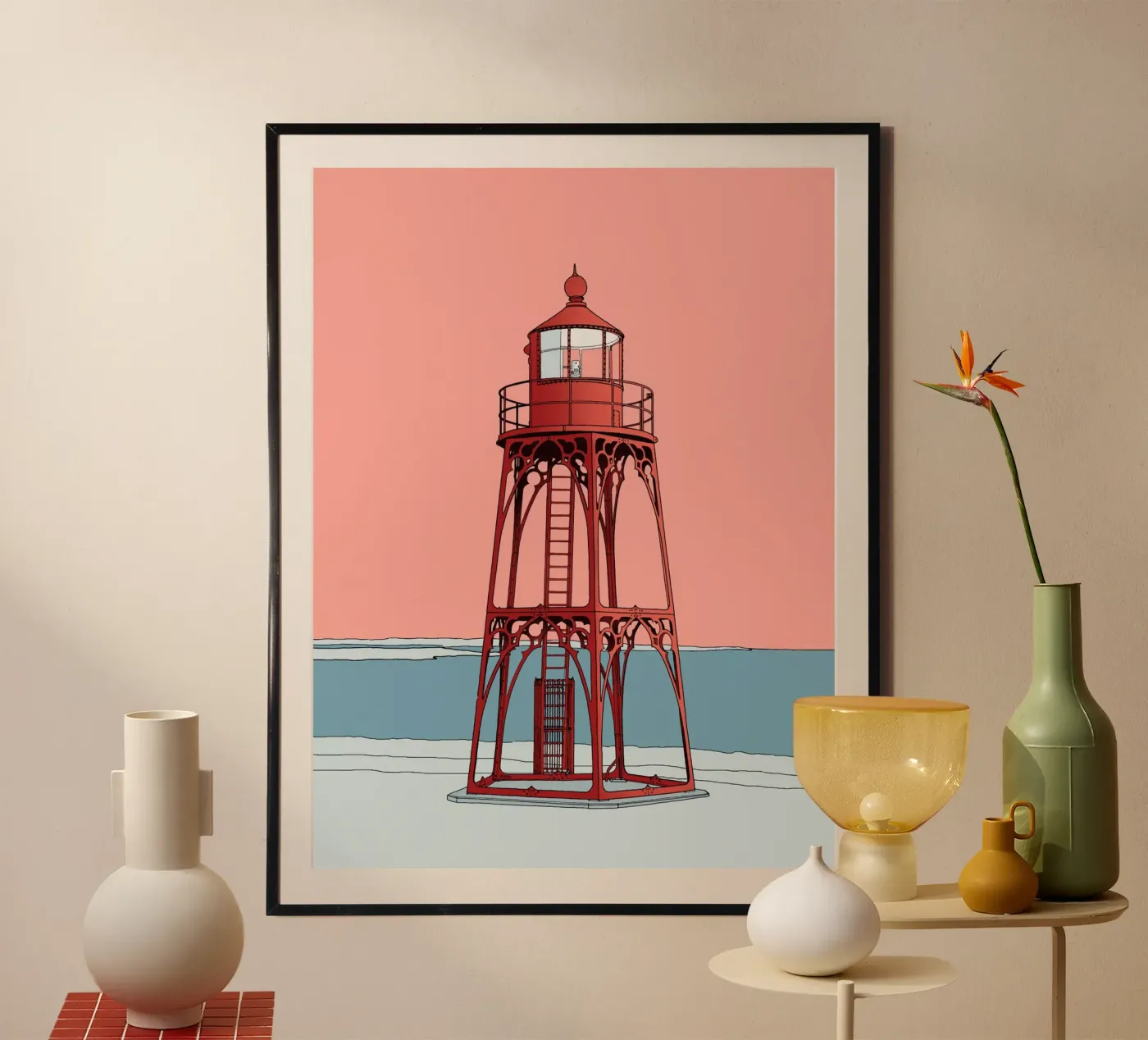 Red lighthouse poster van Face & Content