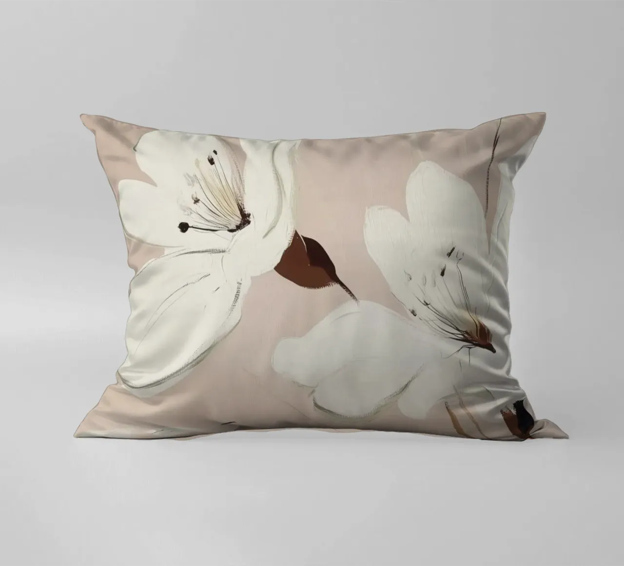 White Flowers Painting decorative cushion by Melloi Art Print