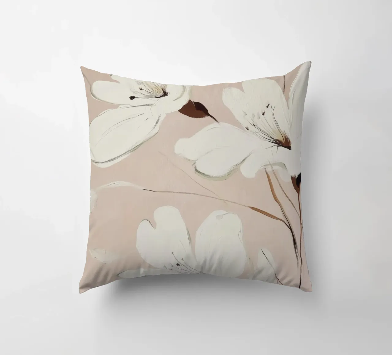 White Flowers Painting decorative cushion by Melloi Art Print