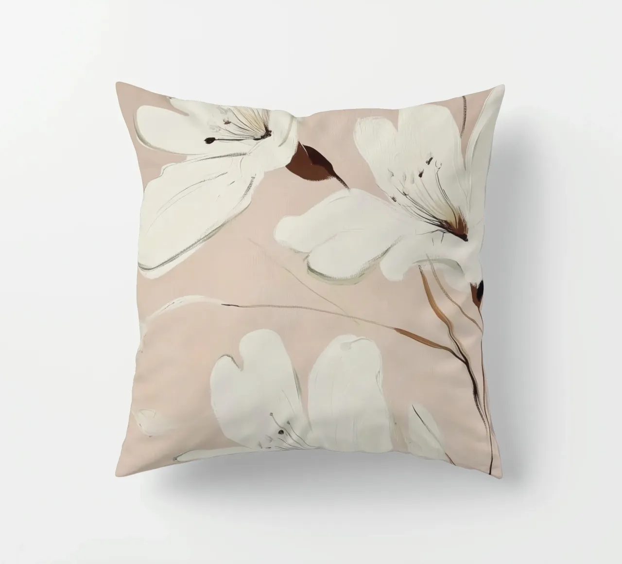 White Flowers Painting decorative cushion by Melloi Art Print