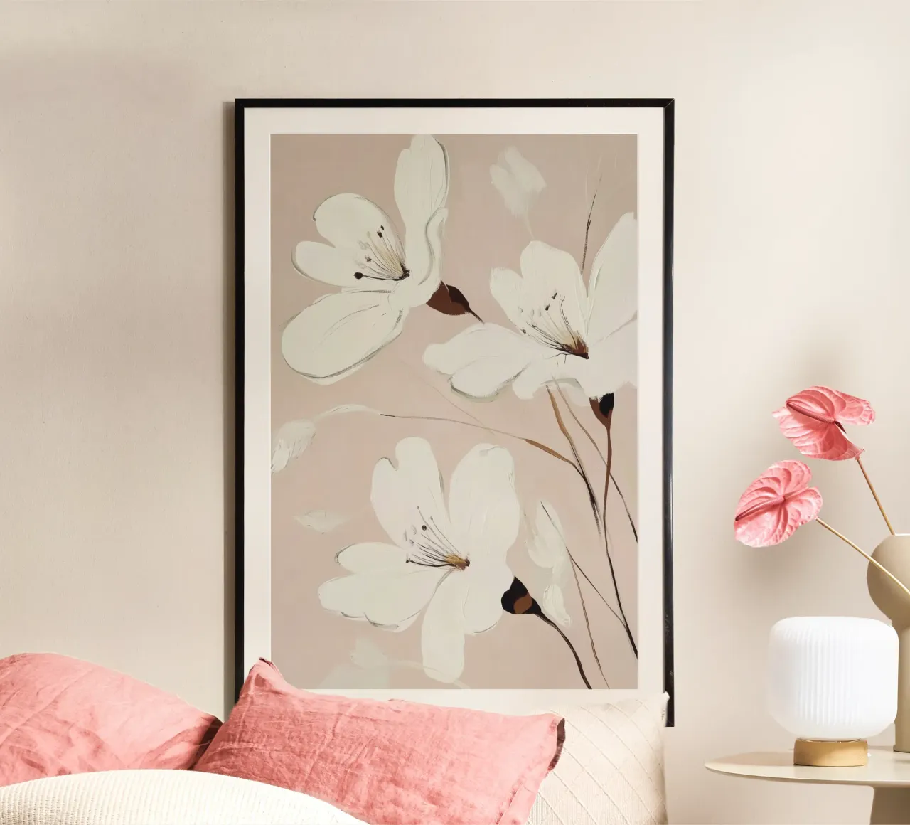 White Flowers Painting poster by Melloi Art Print