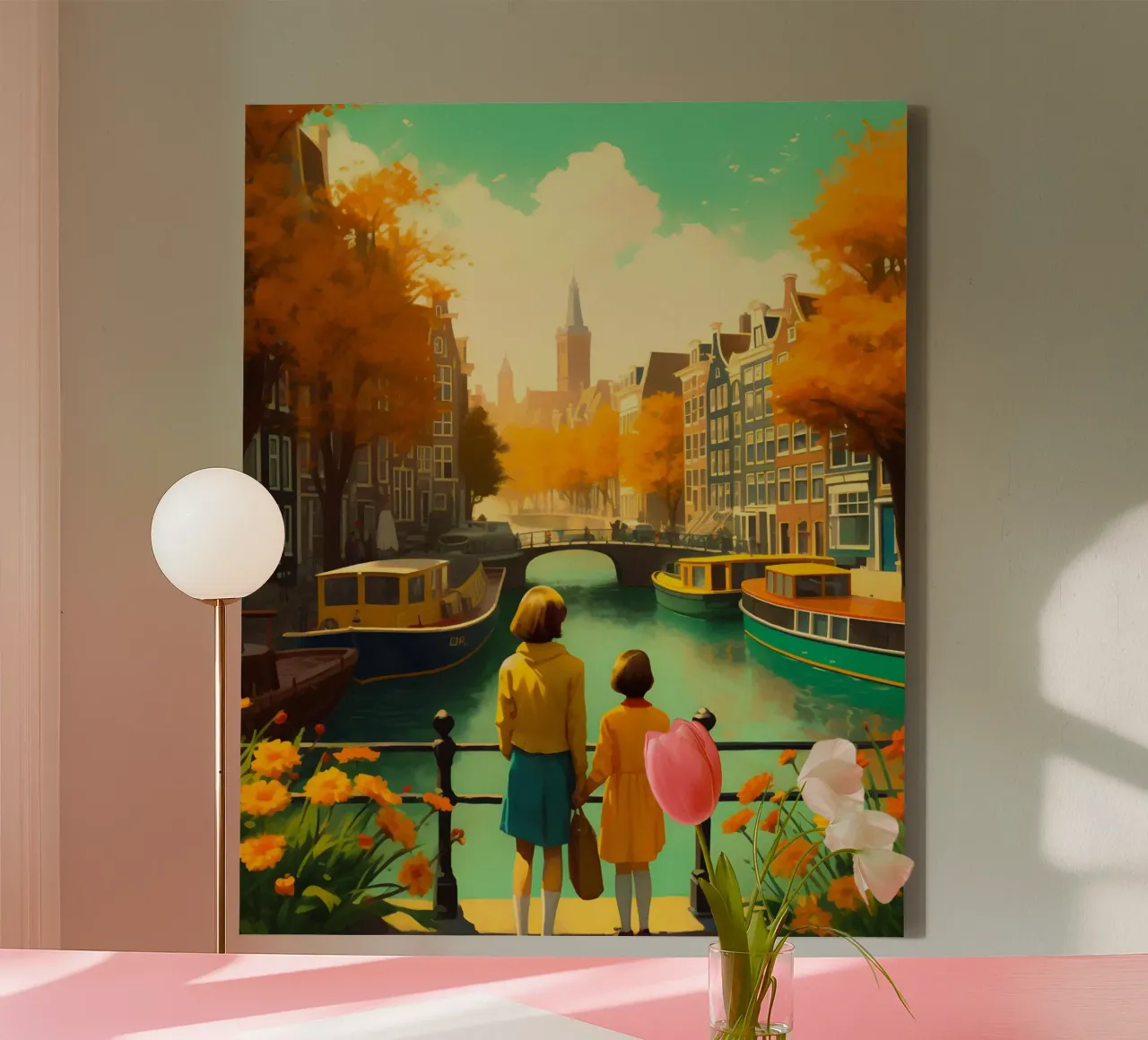 Poster di viaggio d'epoca su Amsterdam tela con Cornice a cassetta da TDPosters