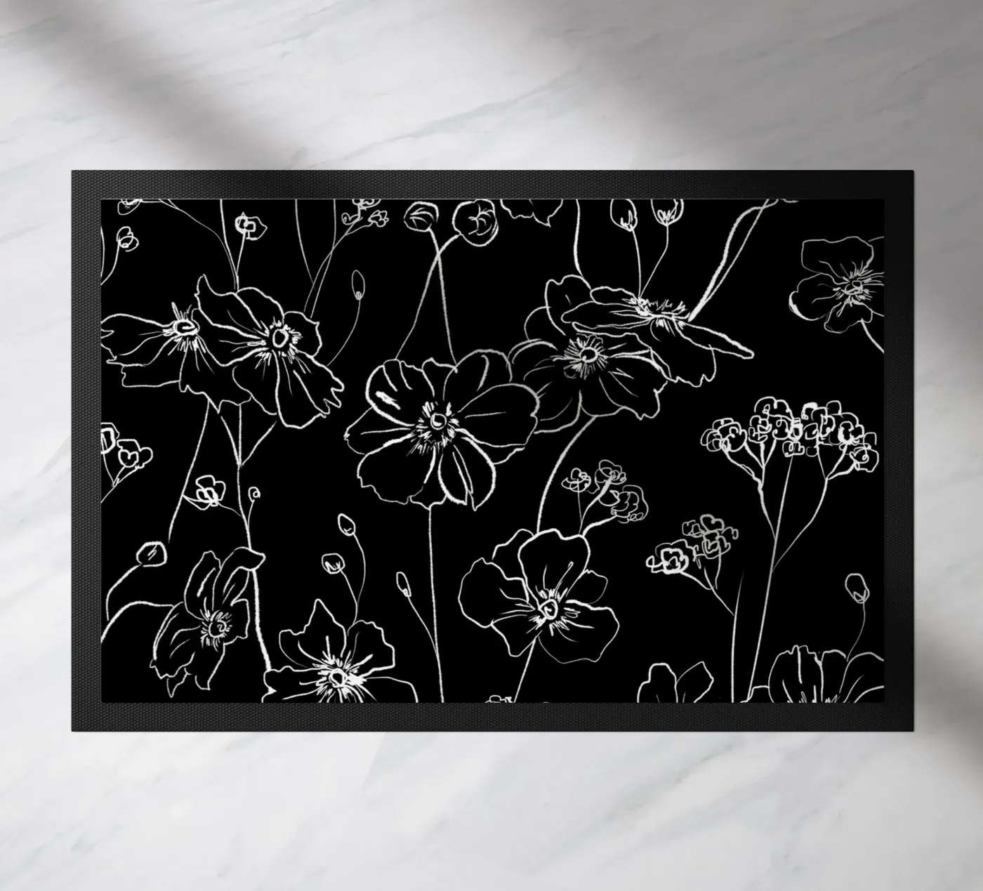 Black Wild Roses Pattern doormat by anisillustration