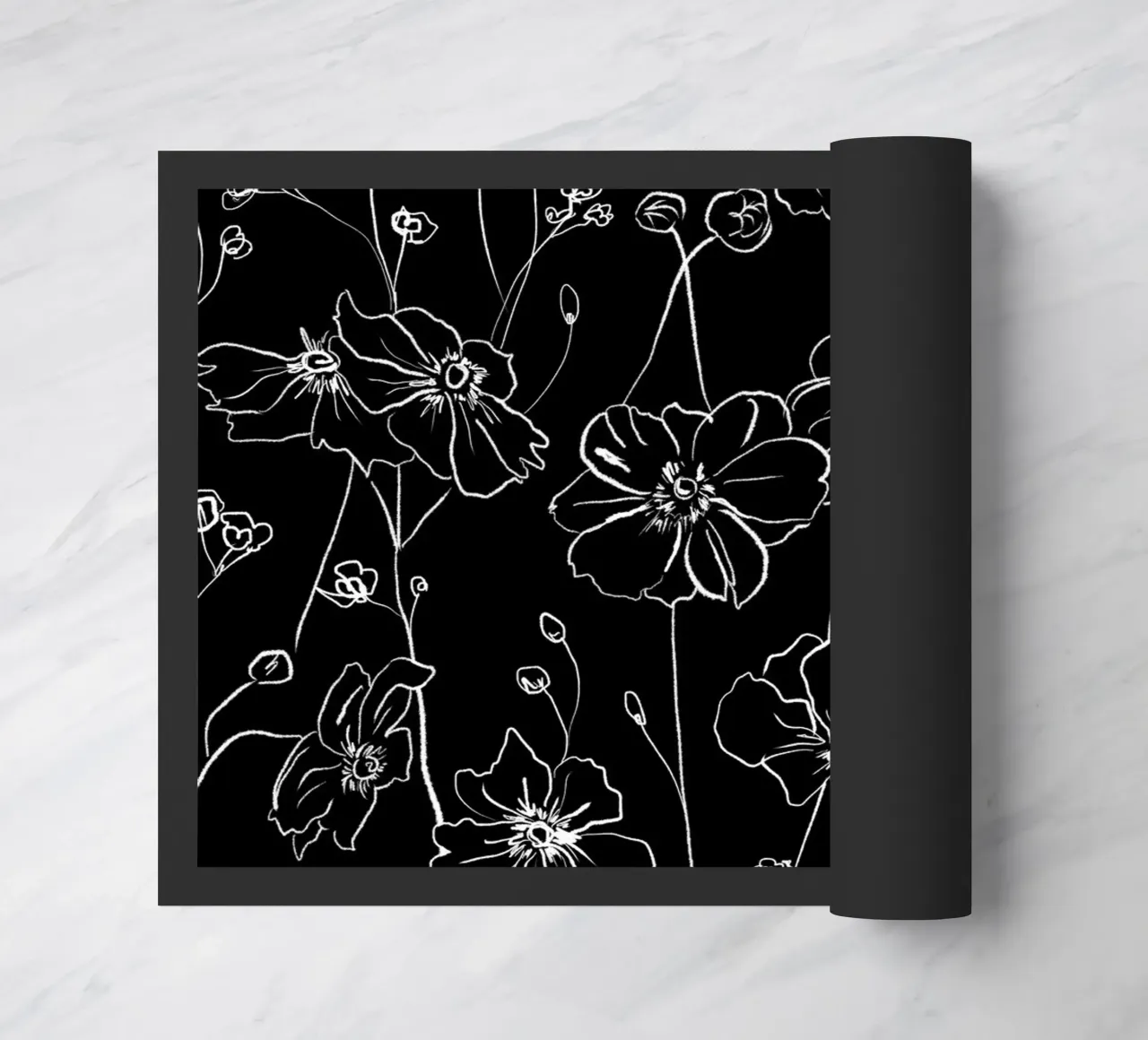 Black Wild Roses Pattern deurmat van anisillustration