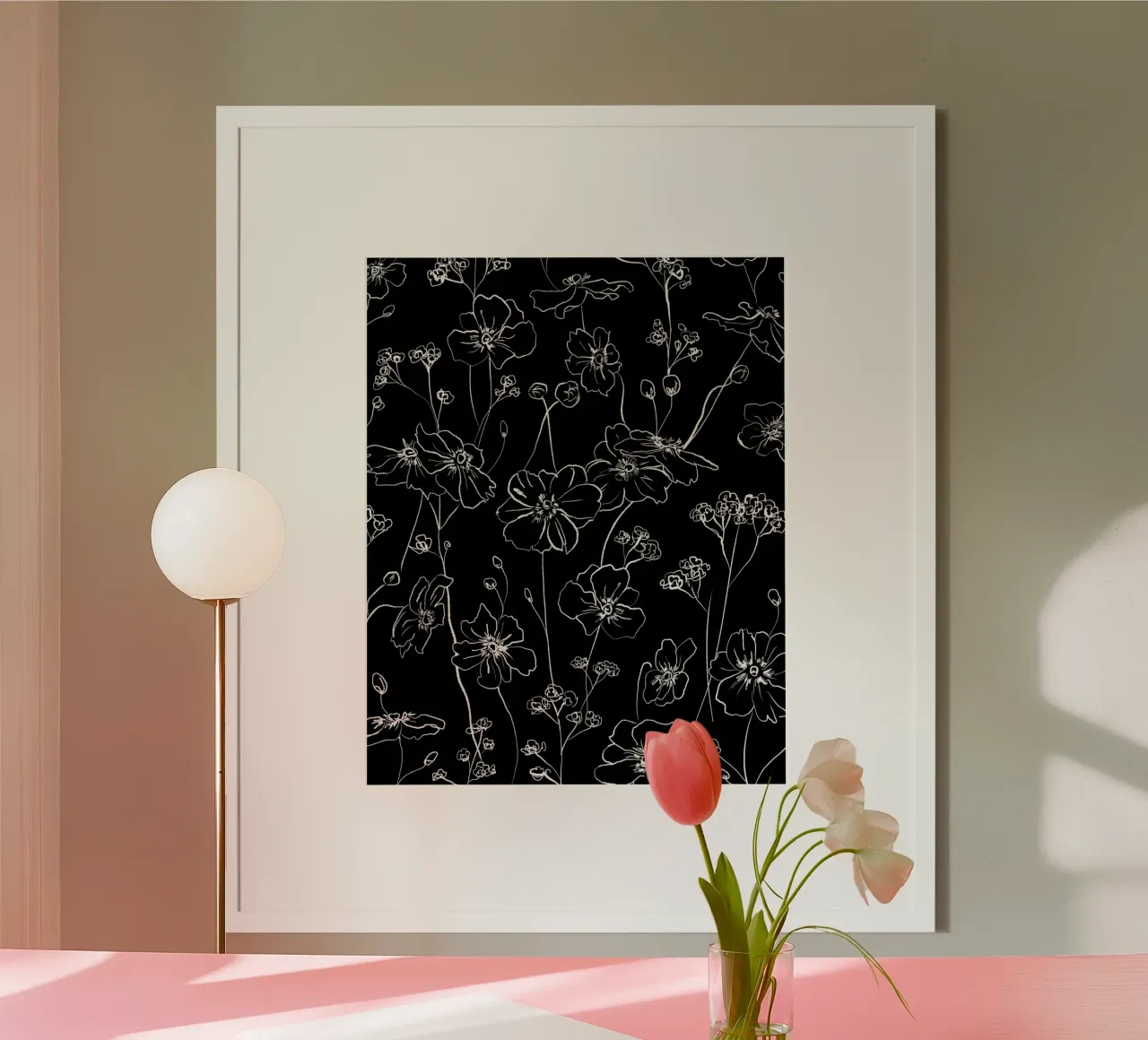 Black Wild Roses Pattern poster da anisillustration