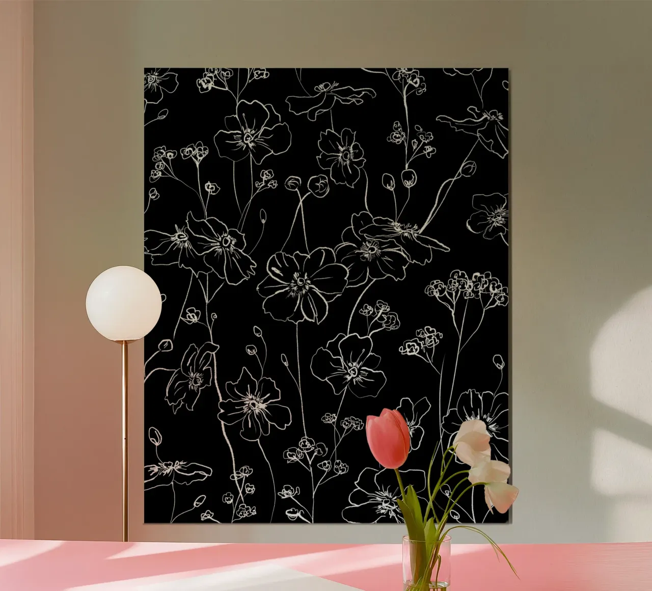 Black Wild Roses Pattern carta hahnemühle da anisillustration