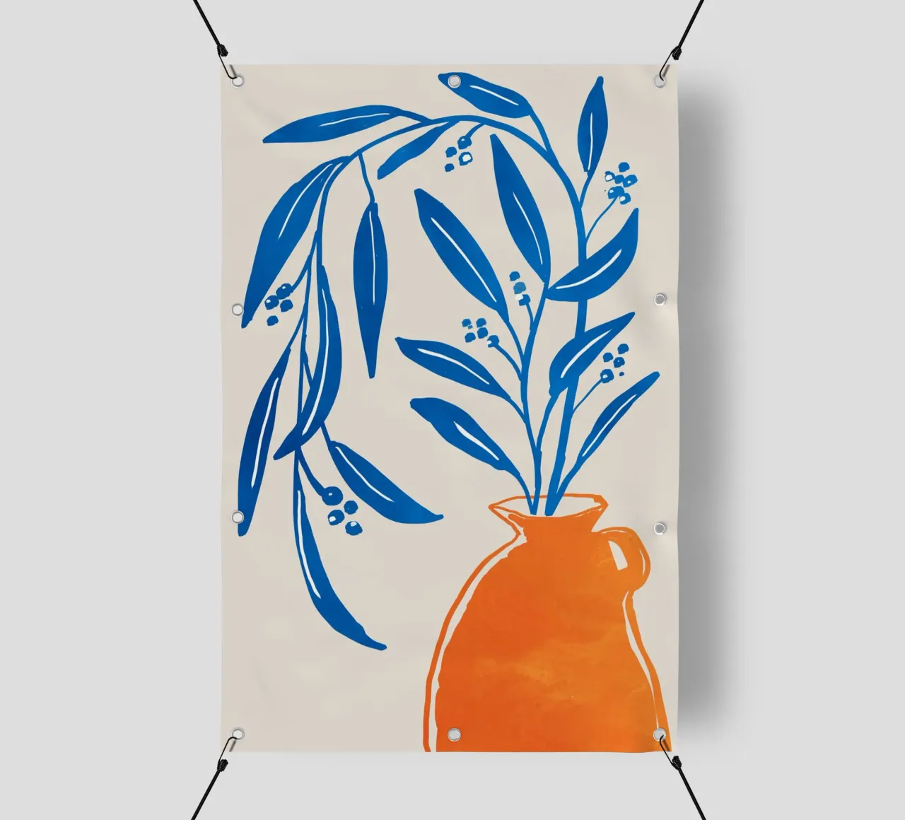 Vaso colorato con rami blu telo in pvc da Melloi Art Print