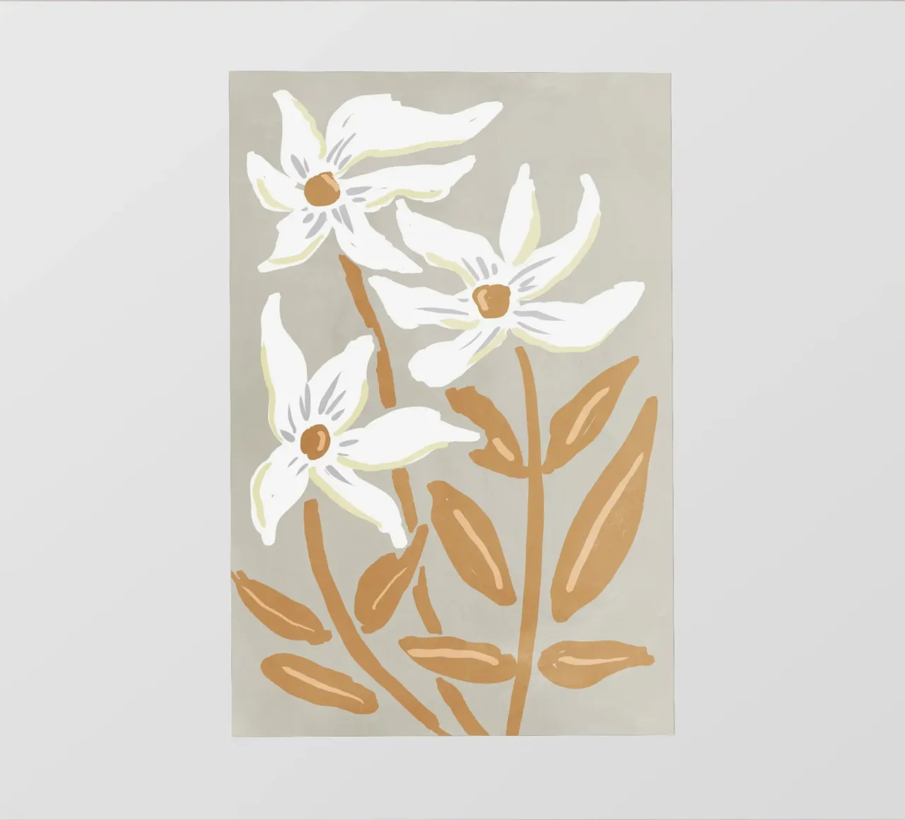 Fiori bianchi minimalisti telo in pvc da Melloi Art Print