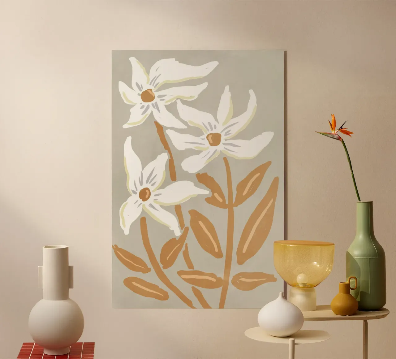 Fiori bianchi minimalisti plexiglass da Melloi Art Print