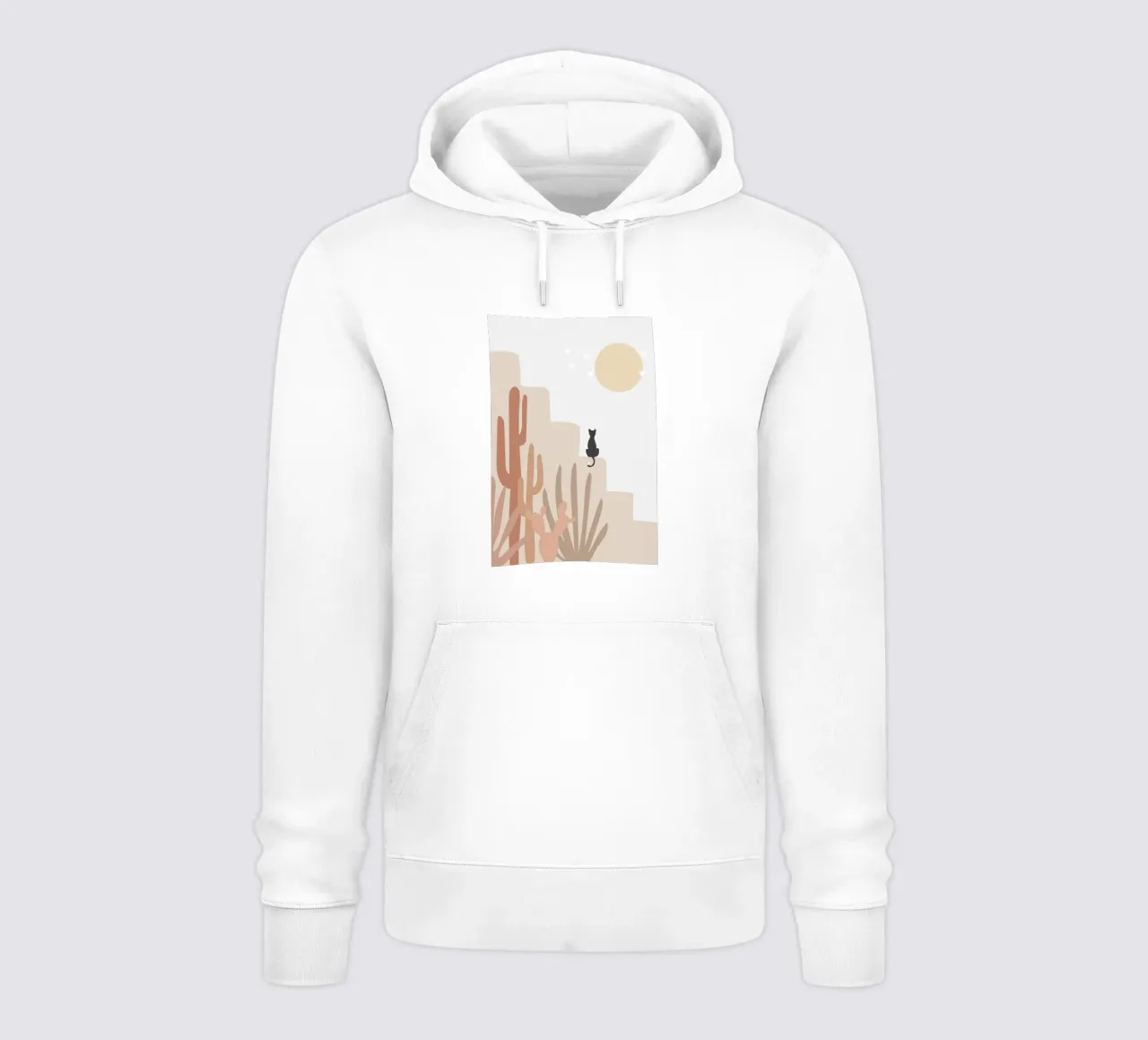 Scena di deserto con gatto e cactus felpa con cappuccio da Melloi Art Print