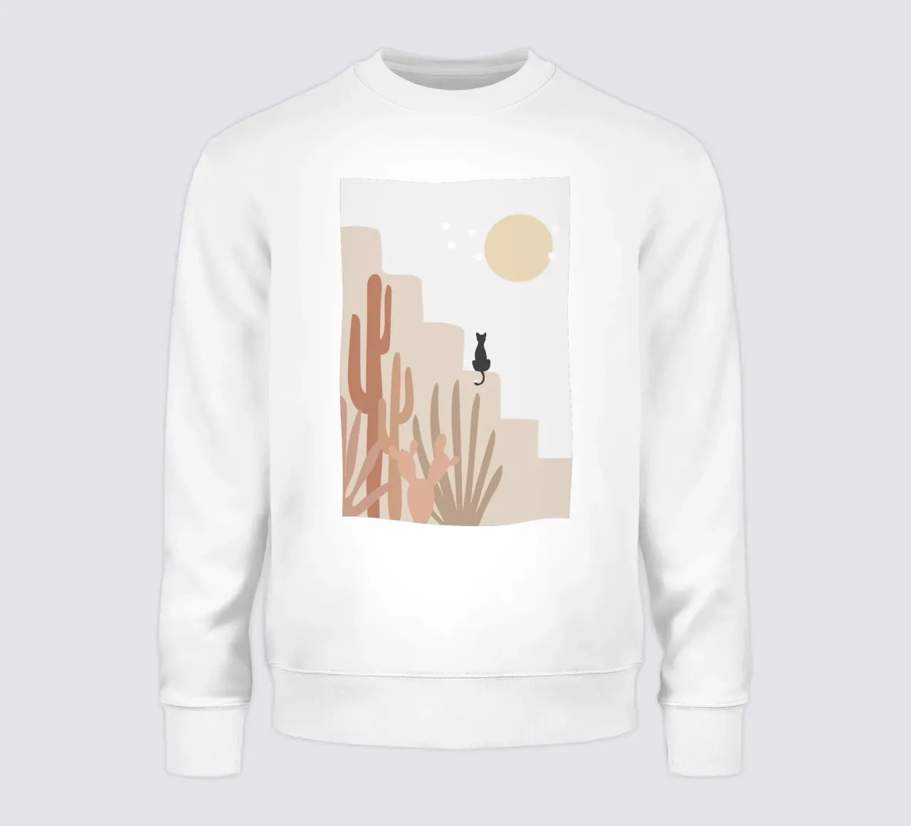 Scena di deserto con gatto e cactus felpa da Melloi Art Print