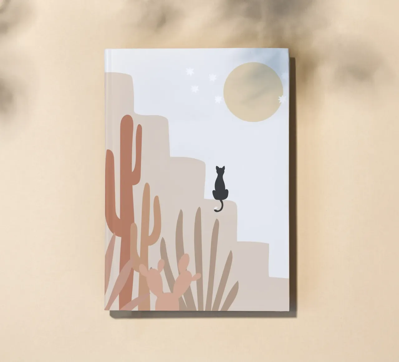 Desert Scene with Cat and Cacti notebook by Melloi Art Print