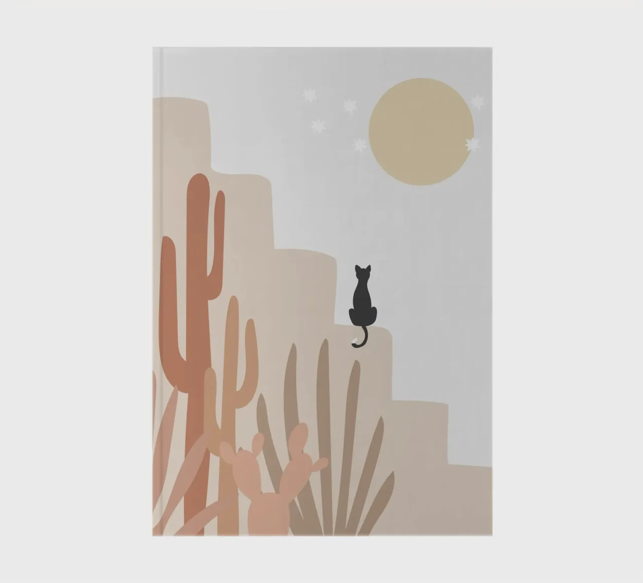 Desert Scene with Cat and Cacti notebook by Melloi Art Print