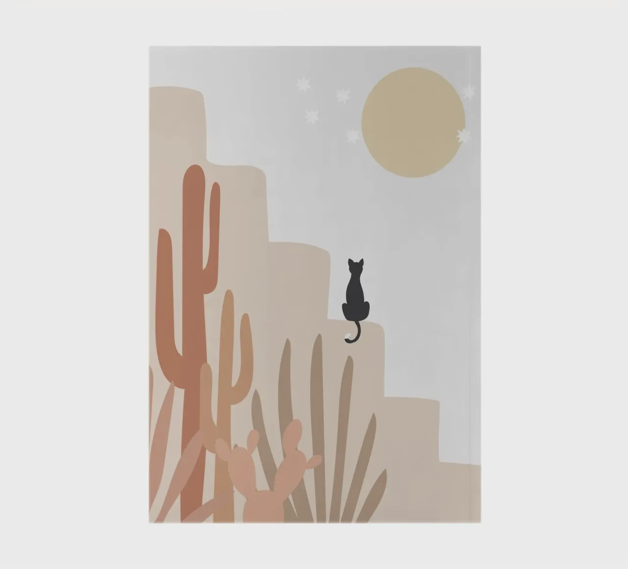 Desert Scene with Cat and Cacti notebook by Melloi Art Print