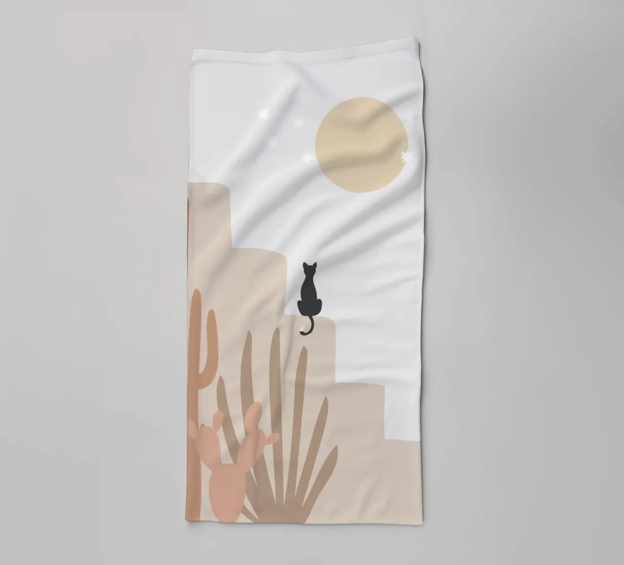 Desert Scene with Cat and Cacti towel by Melloi Art Print