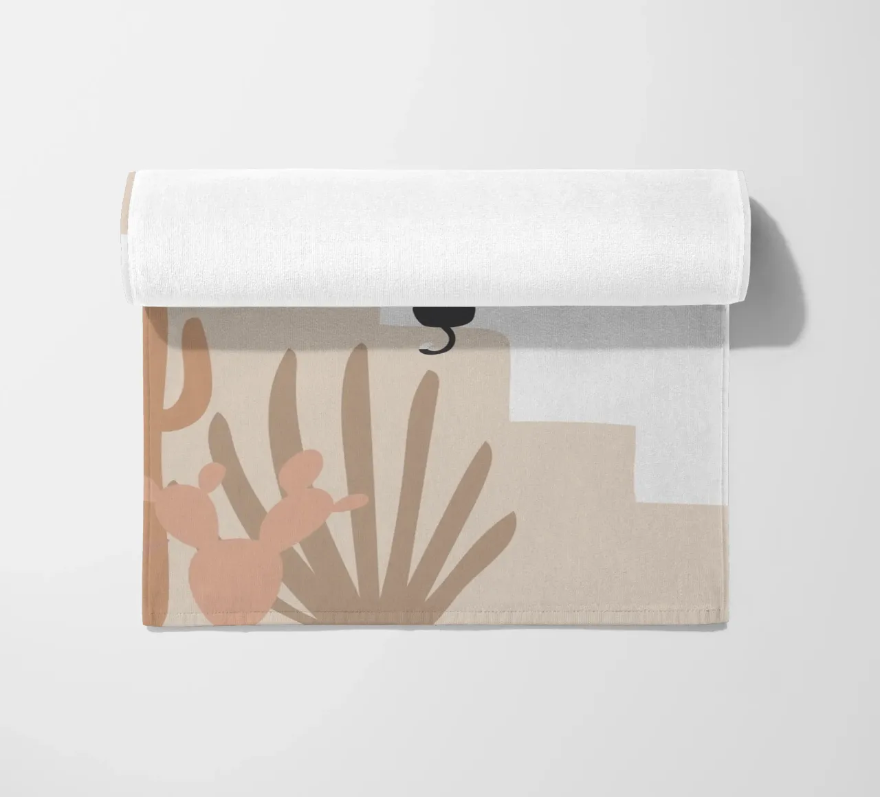 Scena di deserto con gatto e cactus telo mare da Melloi Art Print