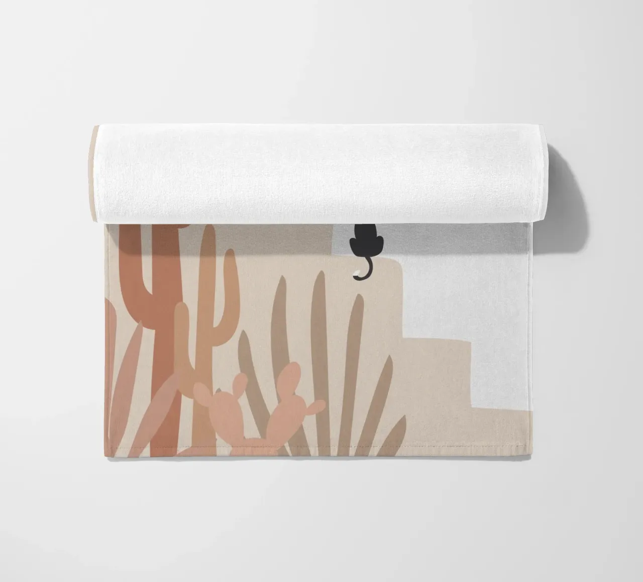 Scena di deserto con gatto e cactus telo mare da Melloi Art Print