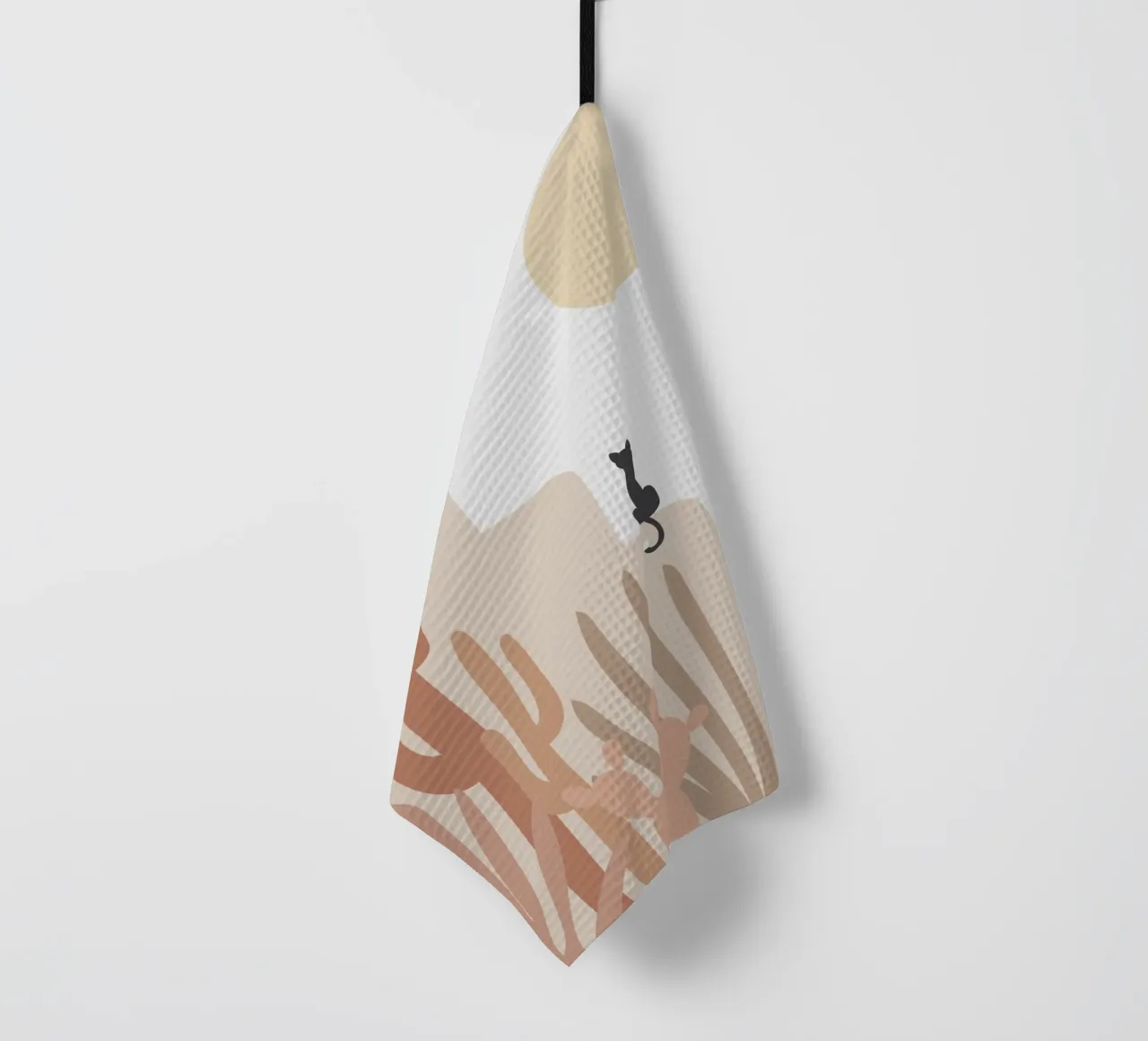 Scena di deserto con gatto e cactus canovaccio da cucina da Melloi Art Print