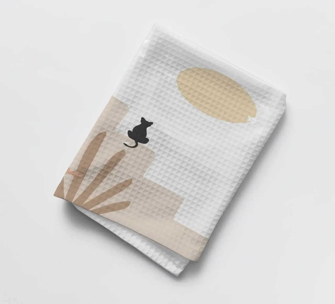 Scena di deserto con gatto e cactus canovaccio da cucina da Melloi Art Print