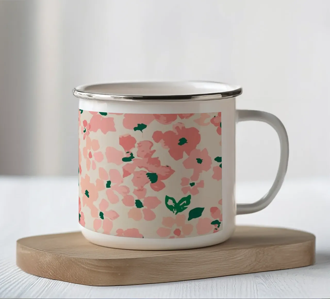 Motivo floreale rosa - eleganza in stile retrò tazza in smalto da Whole©