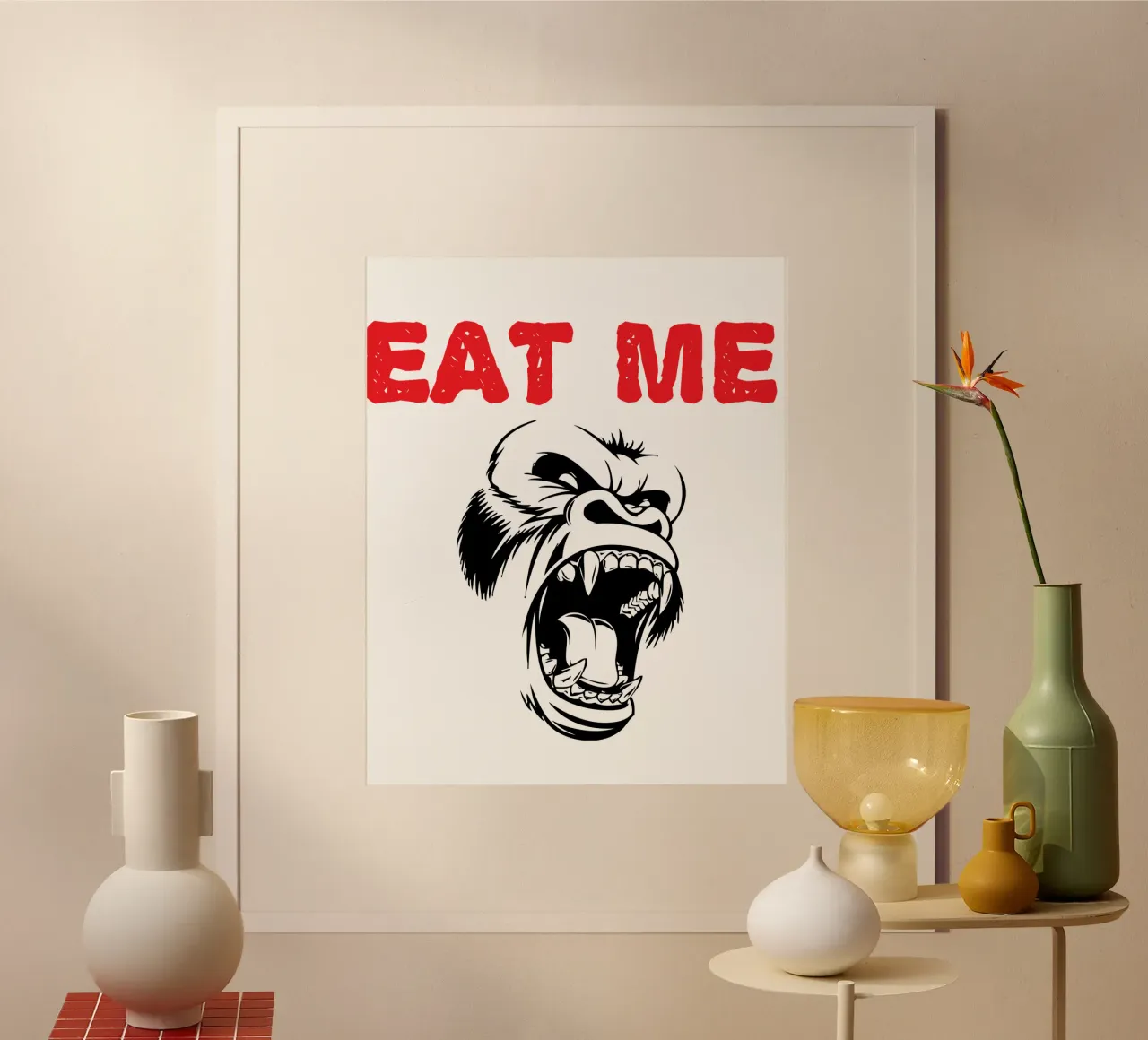 eat me funny art design poster con telaio in legno da ririedis