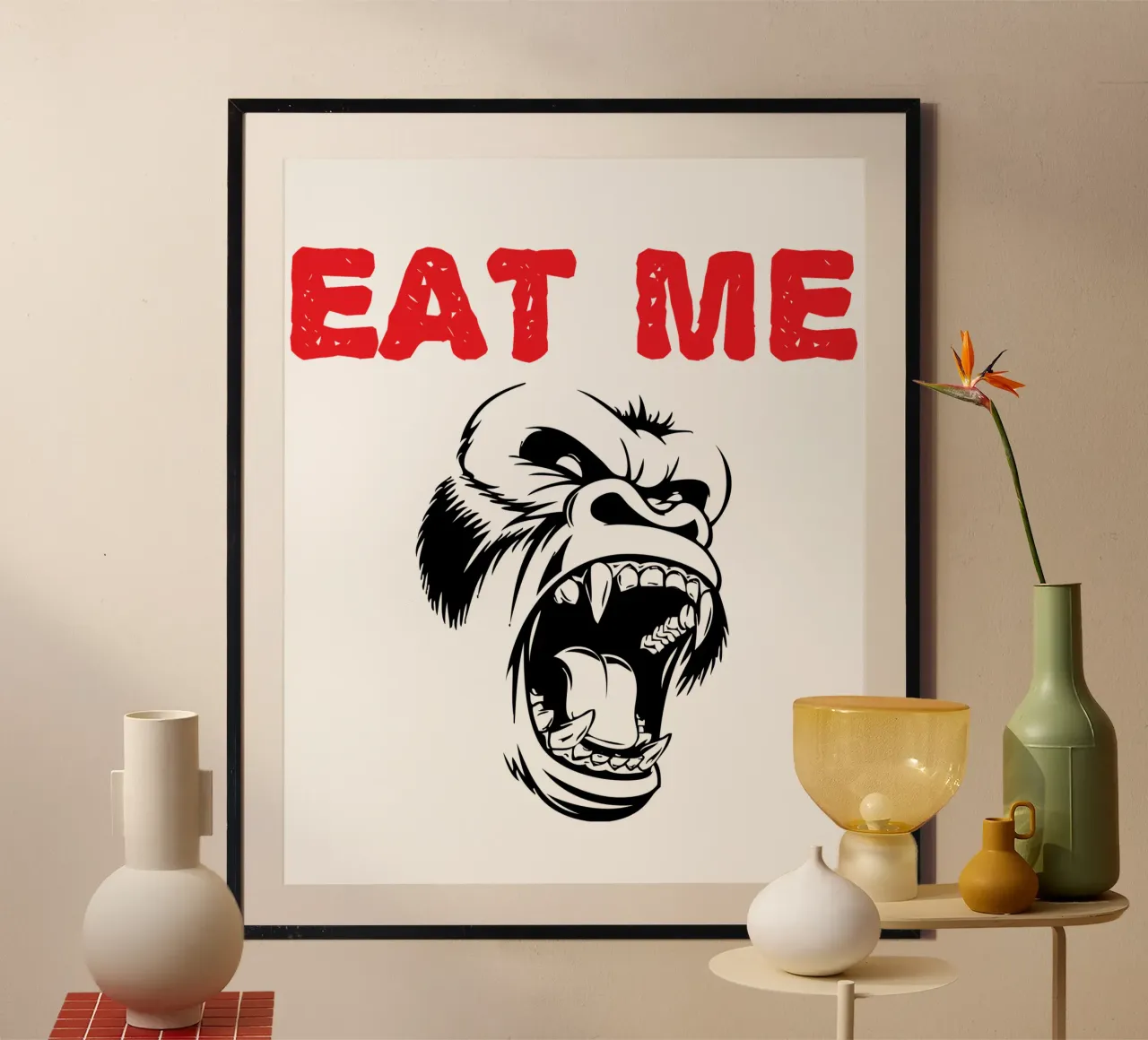 eat me funny art design poster con telaio in legno da ririedis