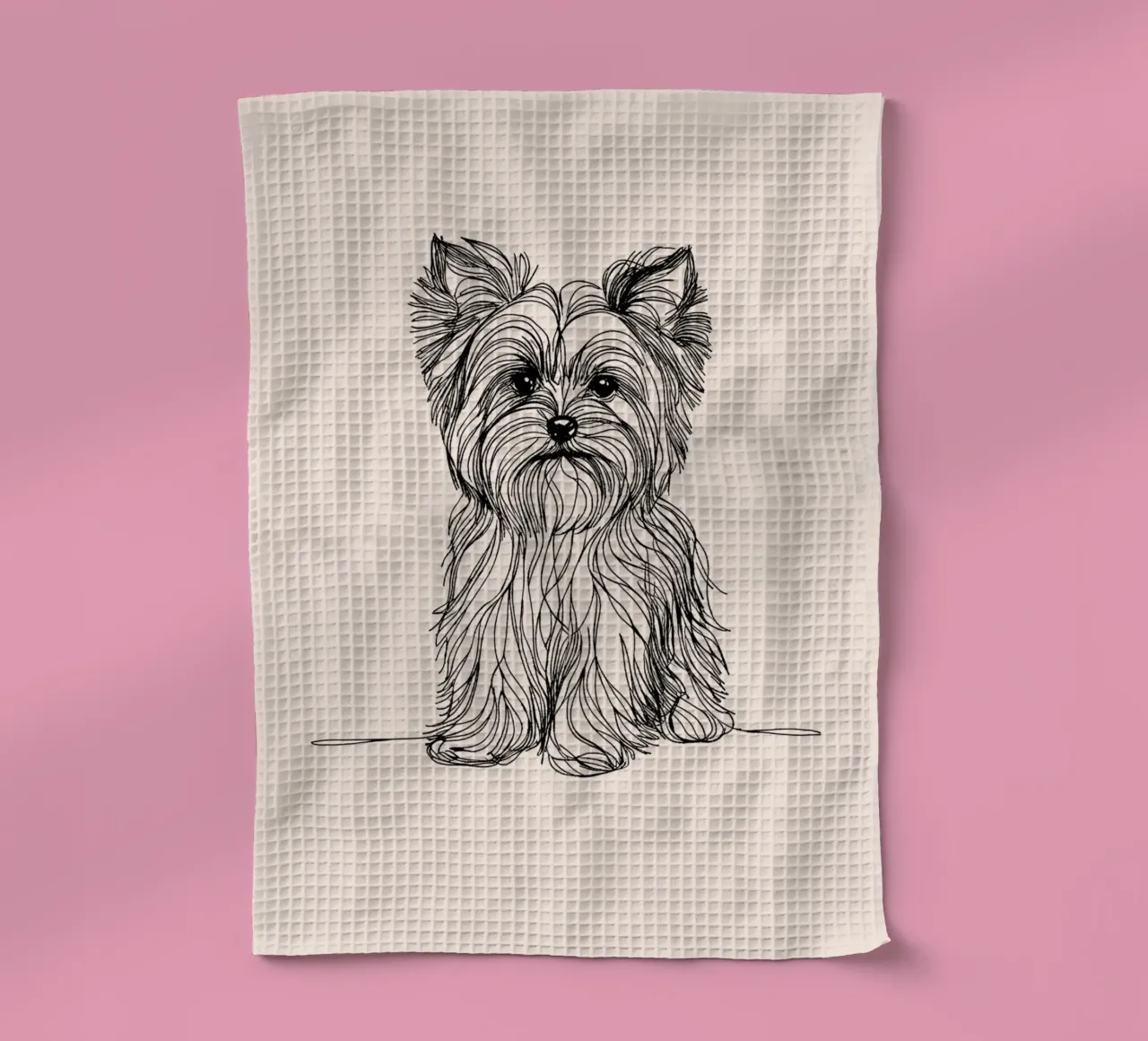 Terrier Line Art Drawing - Beige tea towel by WijdevenDesign