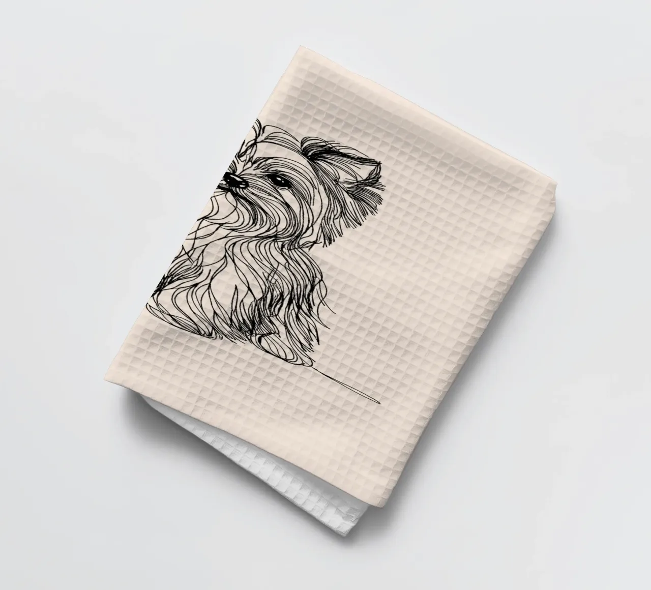 Terrier Line Art Drawing - Beige tea towel by WijdevenDesign