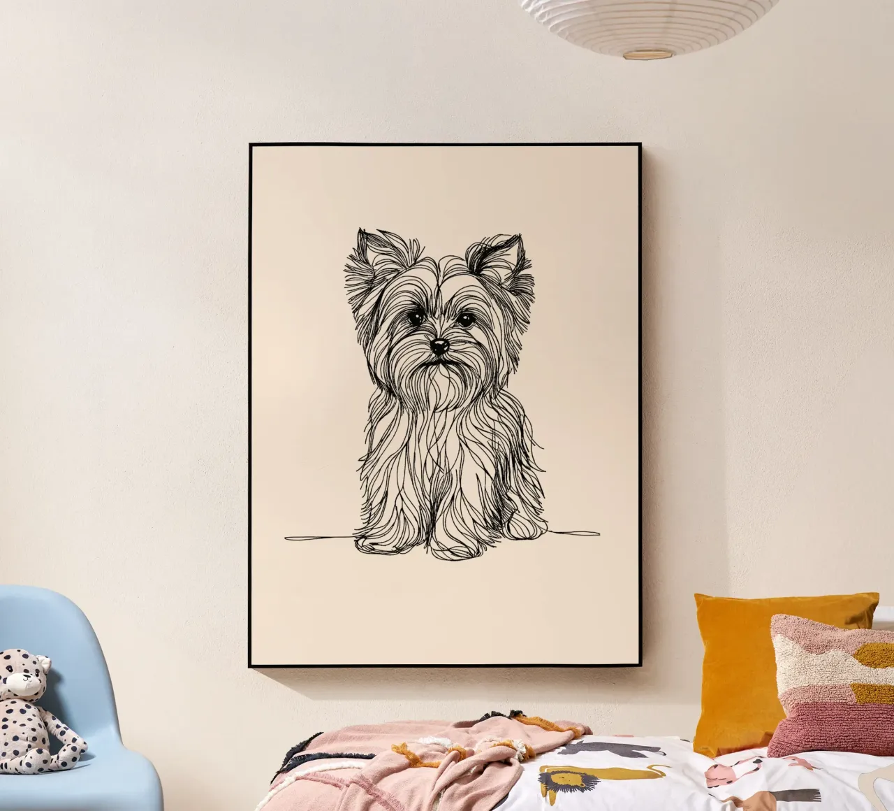 Terrier Line Art Drawing - Beige acrylic glass by WijdevenDesign