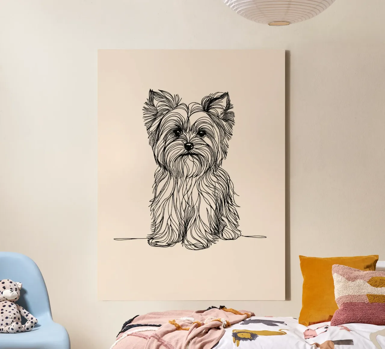 Terrier Line Art Drawing - Beige canvas by WijdevenDesign