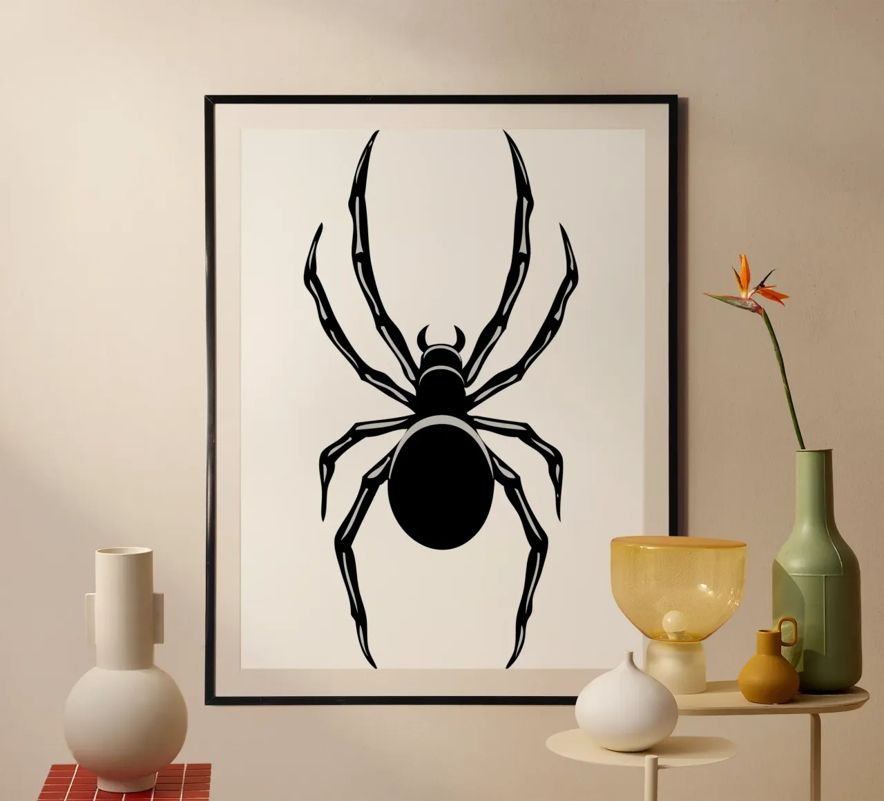 disegno della silhouette di un ragno poster con telaio in legno da ririedis