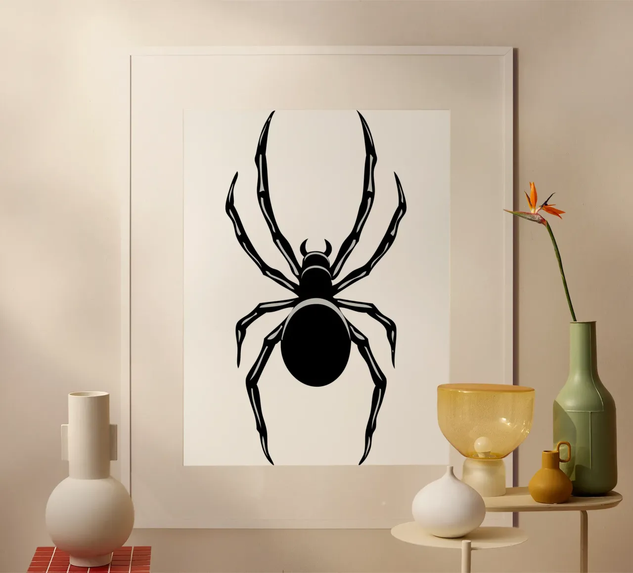 disegno della silhouette di un ragno poster con telaio in legno da ririedis