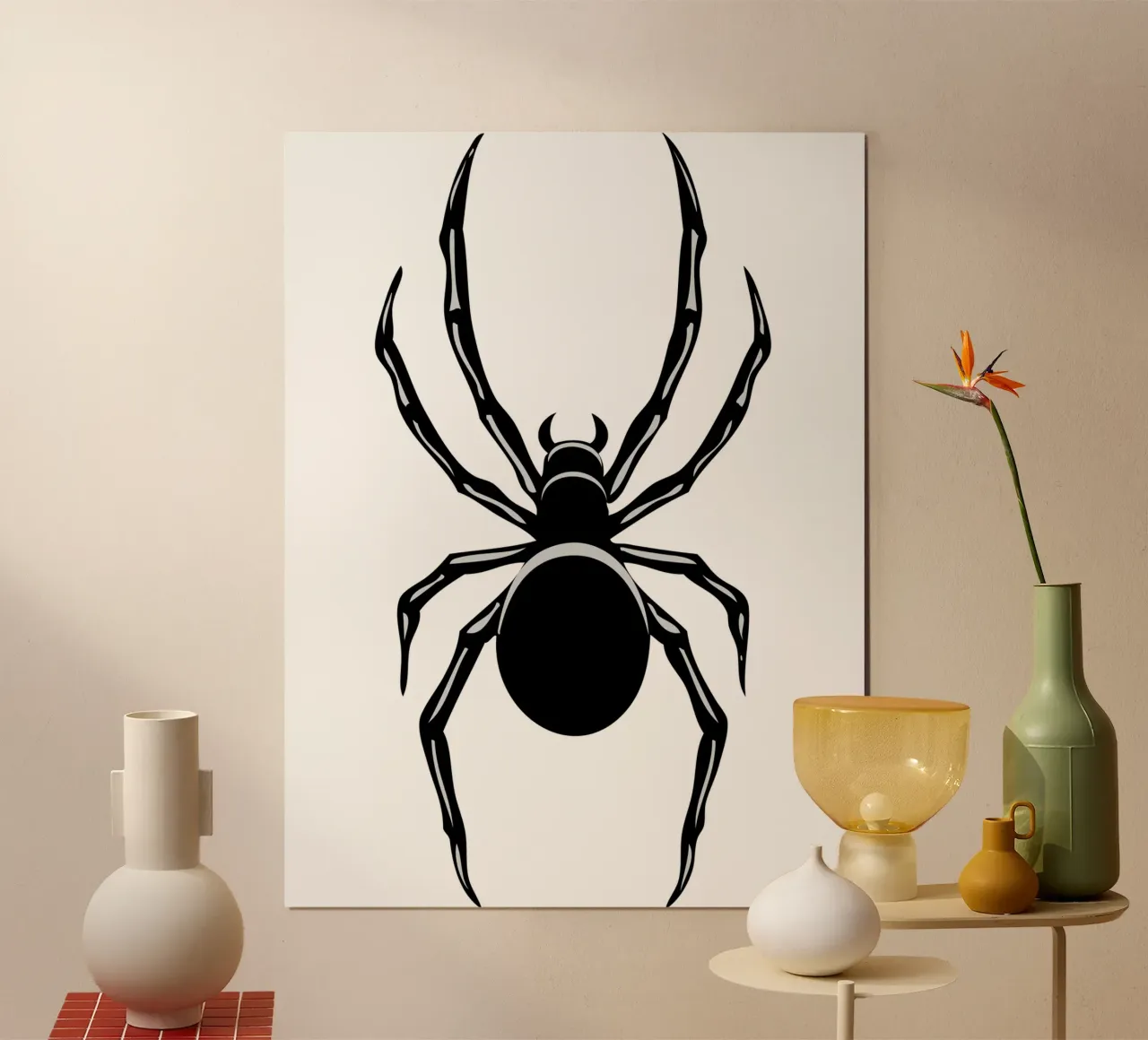disegno della silhouette di un ragno poster con telaio in legno da ririedis
