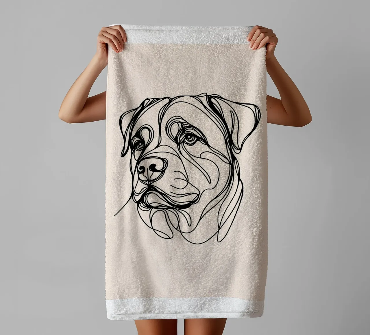Rottweiler Line Art Drawing - Beige serviette de bain de WijdevenDesign