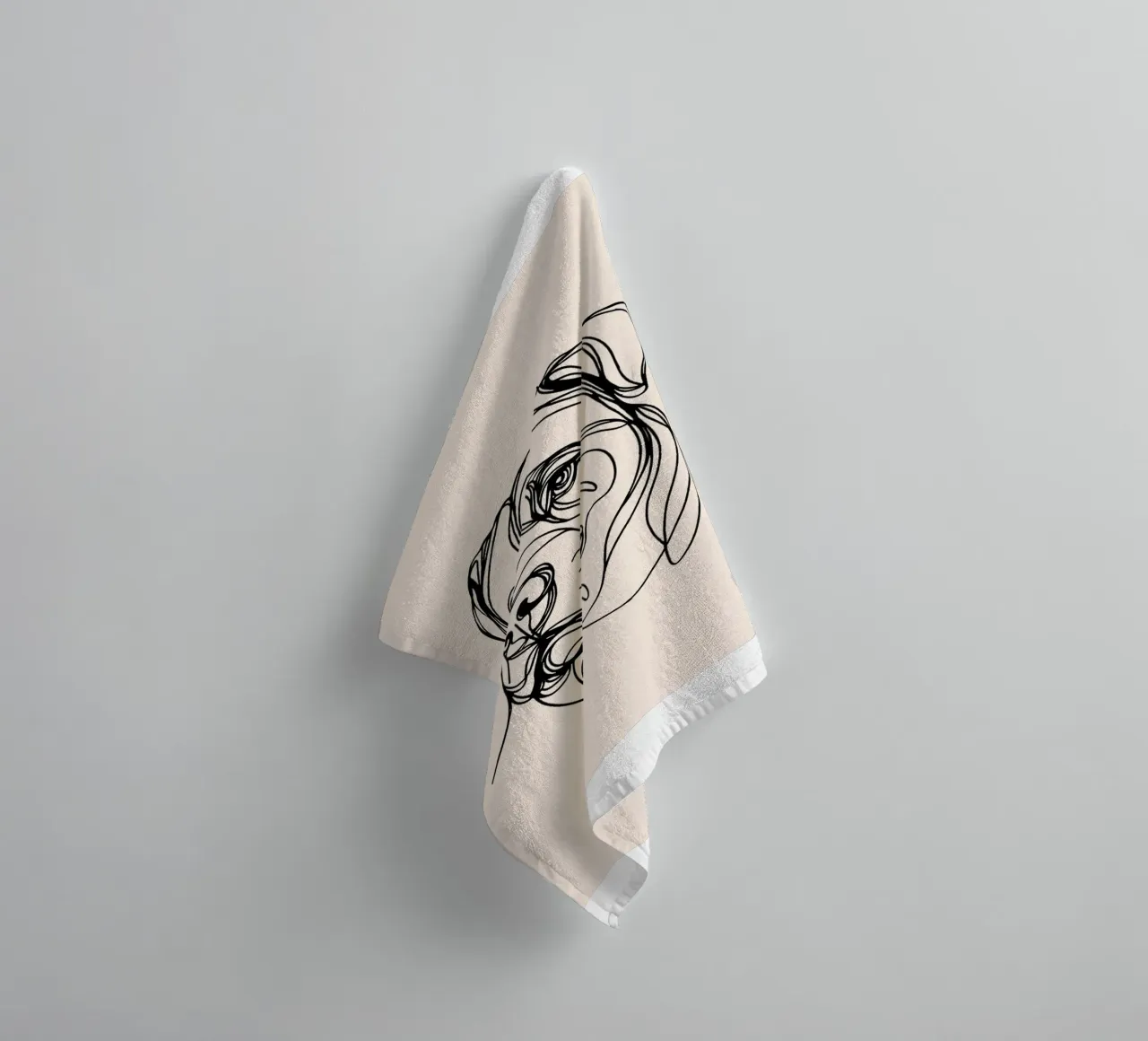 Rottweiler Line Art Drawing - Beige serviette de bain de WijdevenDesign