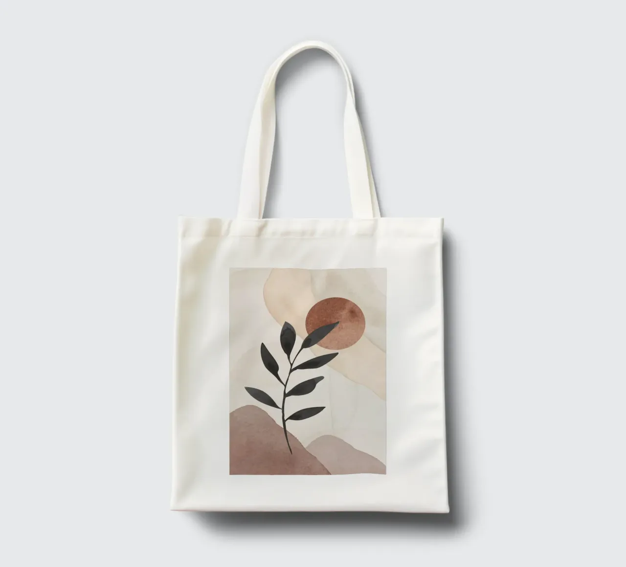 Modern abstract plantensilhouet met aardetinten jute draagtas van Melloi Art Print